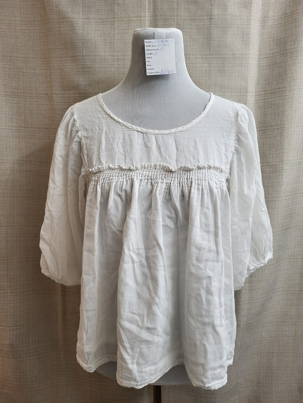 World Market Women's White Flowing Peasant Top Puff Sleeve Smock Hi-Low Size S/M